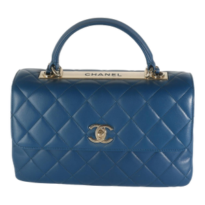 Navy Quilted Lambskin Medium Trendy Top Handle Bag