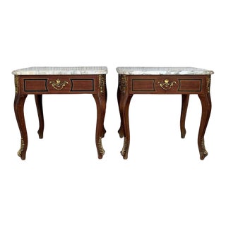 Louis XV Style Mahogany and Marble-Top Coffee Table With Bronze - a Pair For Sale
