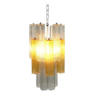 Tronchi Chandelier with 2-Tone Murano Glass Tubes by Toni Zucchini for Venini, Italy For Sale