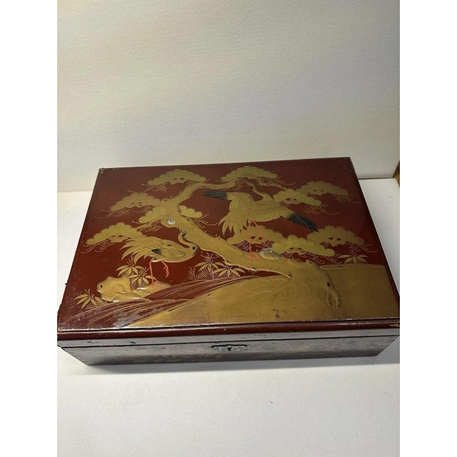 Antique Japanese Lacquer Box with Crane Motif, 1920s For Sale - Image 13 of 13