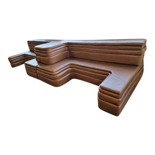 Vintage Custom Postmodern Booth Lounge Sofas Upholstered in Leather- Pair For Sale