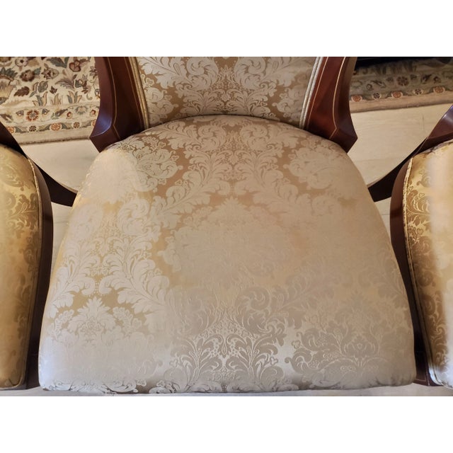 John Widdicomb Set of 8 Pristine Klismos Dining Room Chairs With Gold Satin Damask For Sale - Image 10 of 12