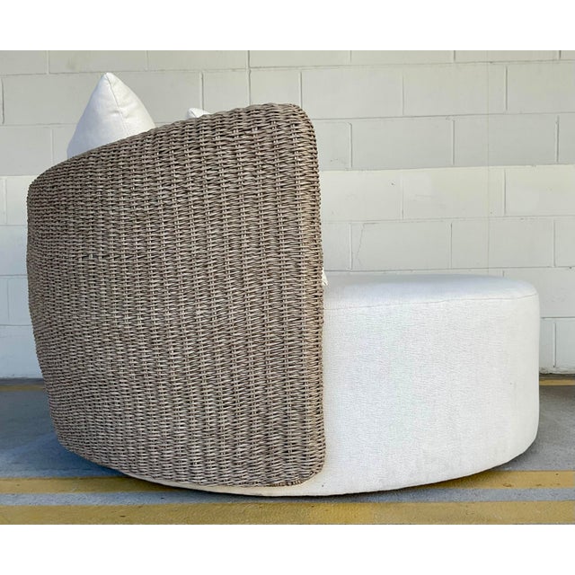 Contemporary Organic Modern Indoor Outdoor Greige Wicker Swivel Sunset Day Bed For Sale - Image 3 of 8