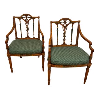 Pair - Adams Style Painted Satinwood Armchairs For Sale