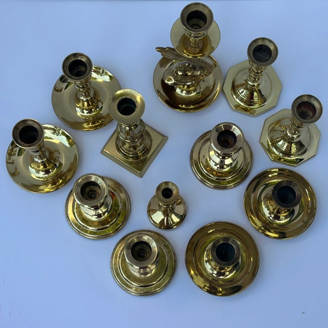 Brass Collection of 12 Signed Baldwin Solid Brass Candlestick Candle Holders For Sale - Image 8 of 10