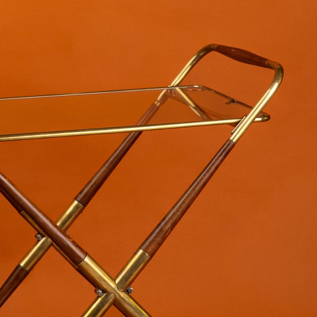 1950s Italian Folding Serving Trolley in Brass with Teak and Glass, 1950s For Sale - Image 5 of 6