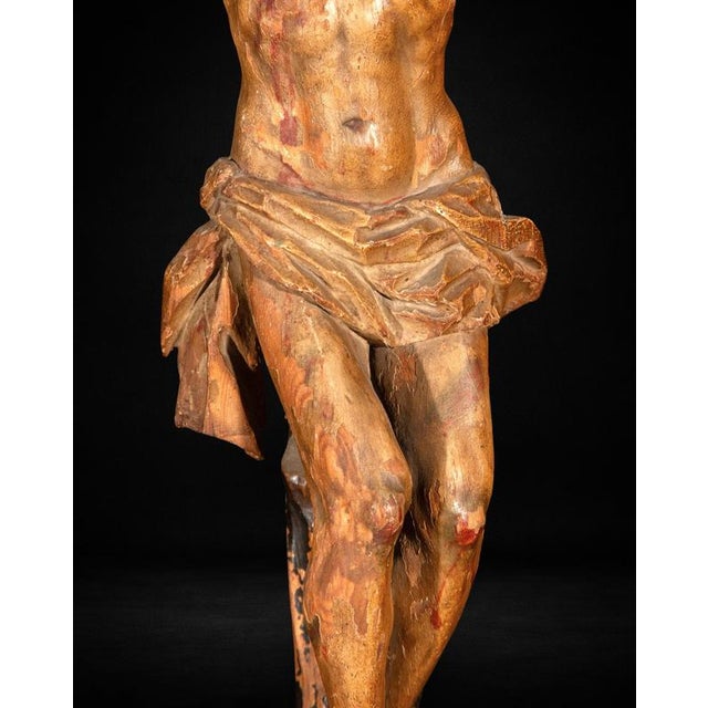 Spanish Baroque Carved Polychrome Crucifix, 1600s For Sale - Image 5 of 12