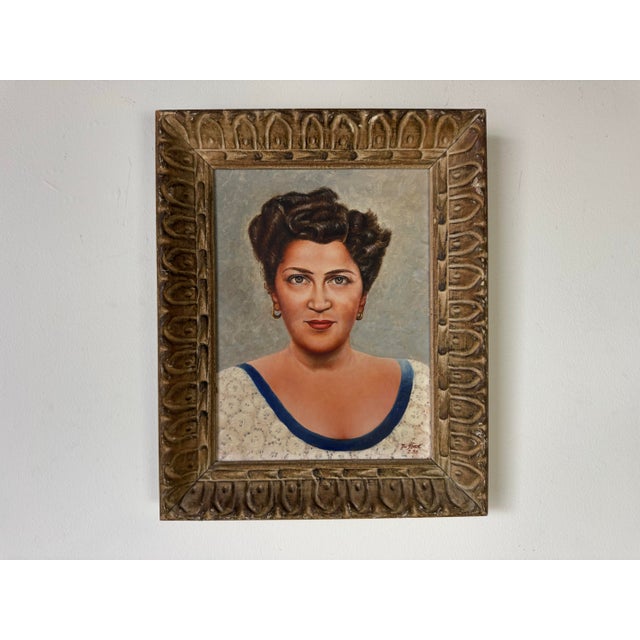Mid-Century Modern 1956 Vintage Joe Beck Woman Portrait – Oil on Canvas Board Painting For Sale - Image 3 of 8