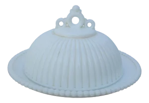 Antique Milk Glass Art Deco Butter Dish