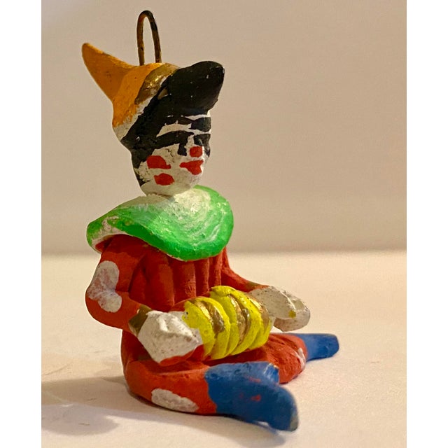 1980s Tiny <2 Inch Colorful Plaster Clown Playing a Concertina! Delicate, Italian Ornament For Sale - Image 5 of 5