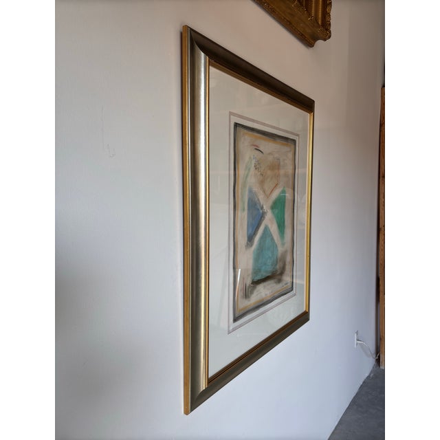 This "Fusin B. 61" is a mesmerizing vintage mixed media expressionist abstract painting that captivates with its bold...