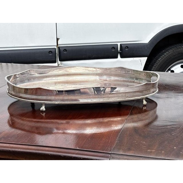 Large Silver Plate Gallery Drinks Tray. with Equestrian Copper Engraving to the centre. Sizes 54 x 35 cms, 8 cms tall. Is...
