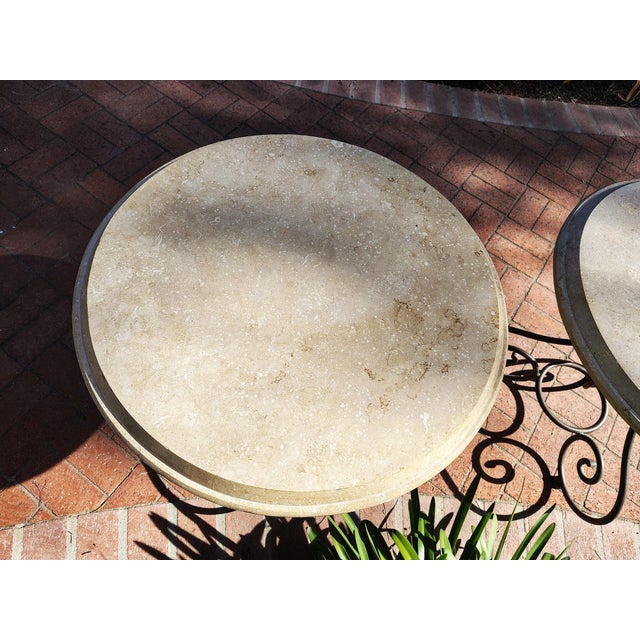 A Pair of Travertine Stone Top Iron Side Tables For Sale - Image 15 of 18