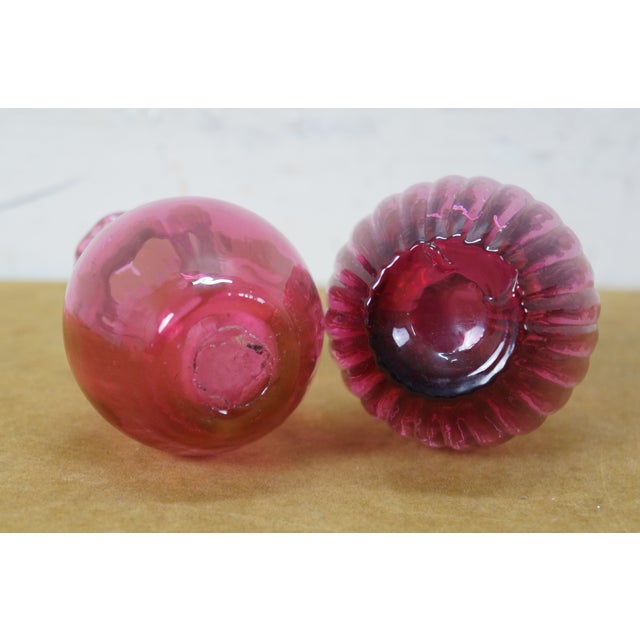Late 20th Century Cranberry Art Glass Ruffled Pitchers Decanters Vase Bowl Compote Fenton - Set of 6 For Sale - Image 16 of 18