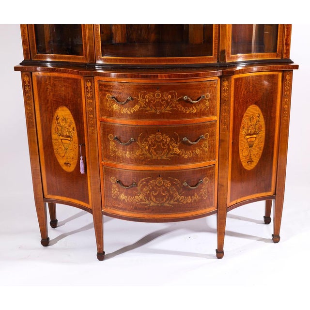 Glass Antique 19th Century Marquetry Serpentine Display Cabinet from Edwards & Roberts For Sale - Image 7 of 18