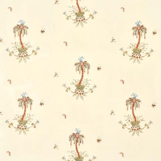 Schumacher Royal Poncianna Embroidery Fabric in Multi on Creme For Sale