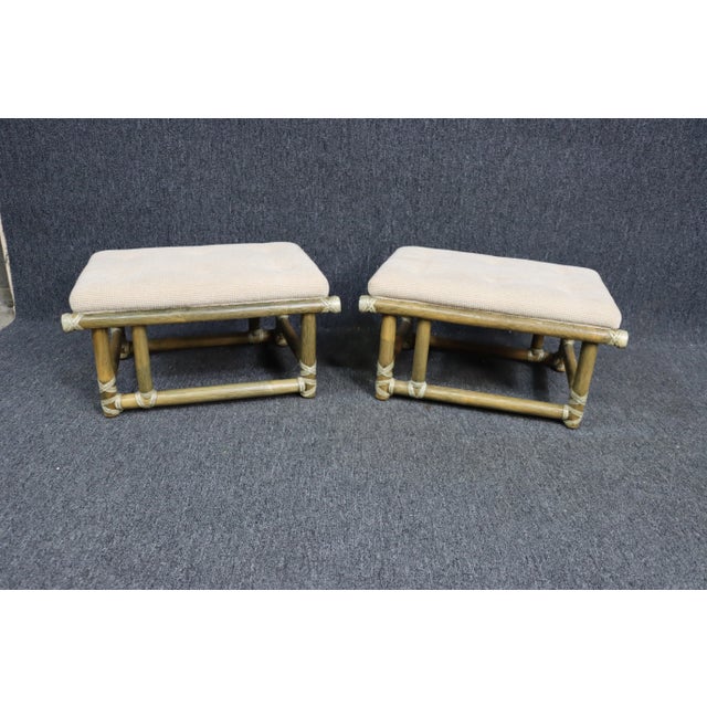 McGuire Bamboo Upholstered Footstools For Sale - Image 9 of 10