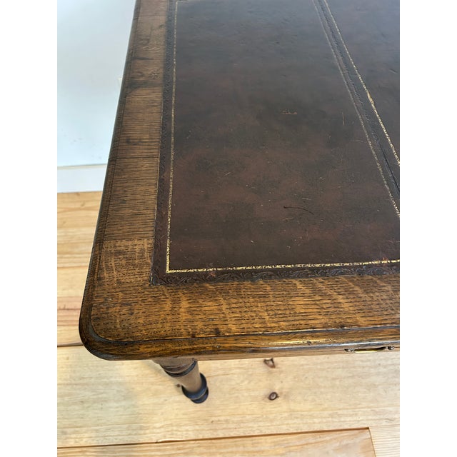 Wood Antique English Library Desk With Leather Top For Sale - Image 7 of 16