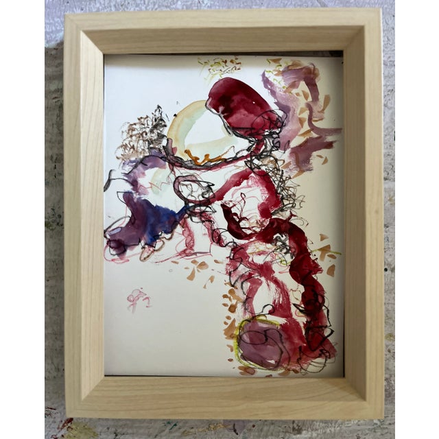 Red Abstract Bird, Original Watercolor Painting, Framed Art, by Van Ness For Sale In Saint Louis - Image 6 of 11