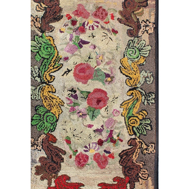 Keivan Woven Arts - American Hooked rug with red rose and yellow and multi colored flower bouquets, Keivan Woven Arts /...