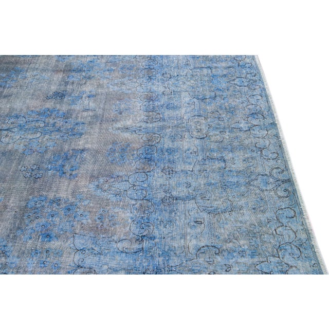 Vintage Persian Overdyed Handmade Medallion Blue Wool Rug For Sale - Image 9 of 11