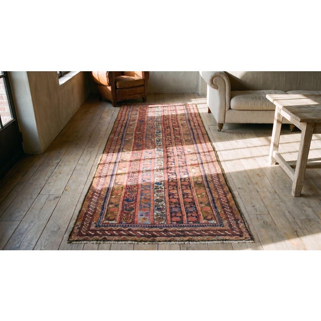 1900s Multicolor Geometric Handknotted Antique Persian Kurdish Runner Rug '5" X 11'8" Wool Carpet For Sale In New York - Image 6 of 7