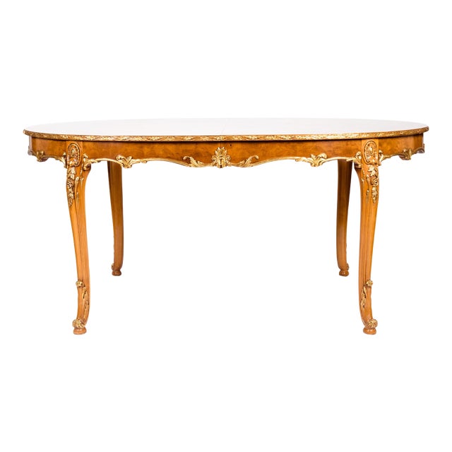 Regency Burlwood Dining Table With Gilt Design Details For Sale