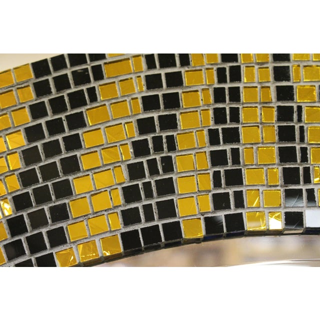 Contemporary Custom Round Mosaic Tiger Skin Mirror For Sale - Image 3 of 7