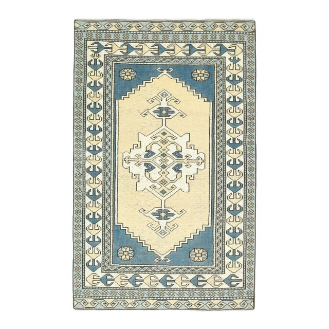 Vintage Turkish Oushak Handmade Wool Cotton Yellow Area Rug For Sale