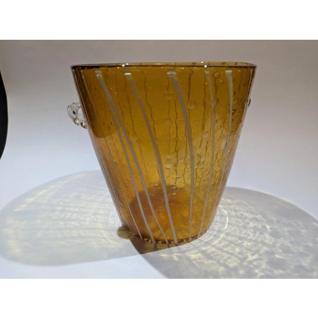 Vintage 1970s Venini for Disaronno Murano Glass Ice Bucket, Amber & White For Sale In New York - Image 6 of 13
