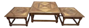 Louis XII Style Coffee Table and End Tables in Parquet, Set of 3