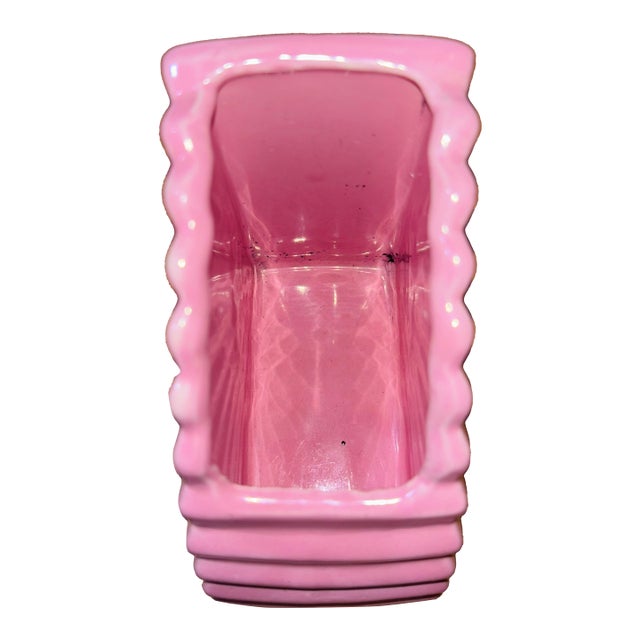 Vintage MCM Pink Ceramic Fan Vase Planter For Sale