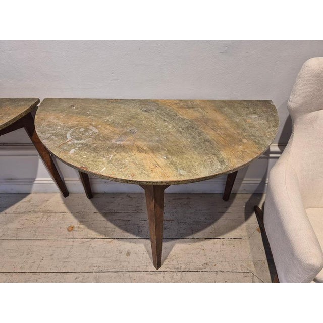 Provincial Half Moon Tables with Marbled Table Tops, Sweden, 1860s, Set of 2 For Sale - Image 5 of 18