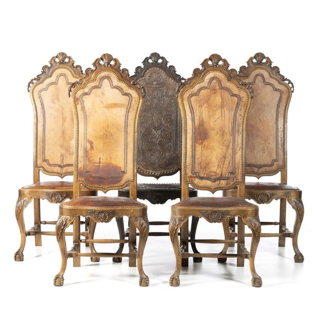 Brown 19th Century High-Backed Chairs, Set of 5 For Sale - Image 8 of 8