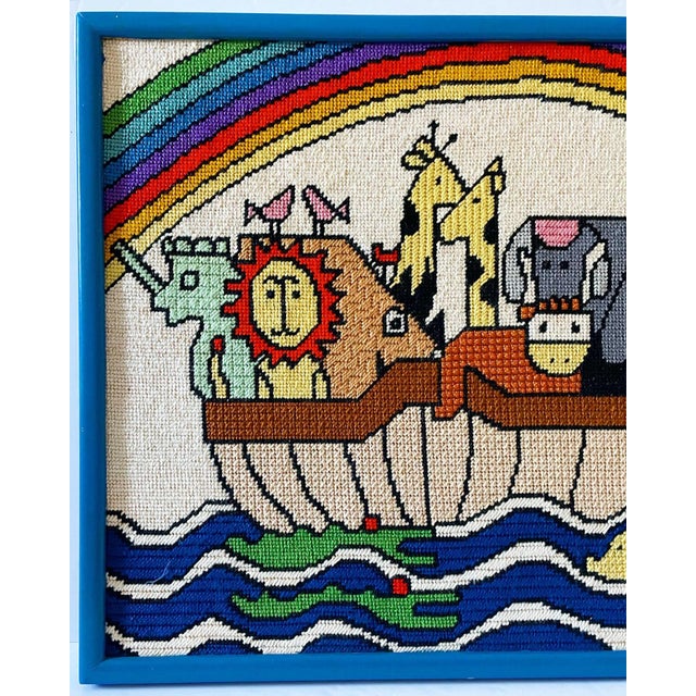 Rainbows and animals and a unicorn too! This is such a fabulous needlepoint from the mid century of Noah’s Ark. Charming...
