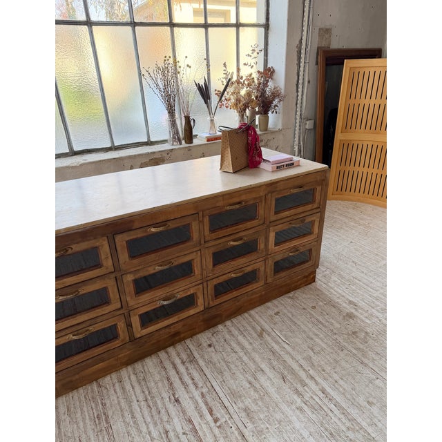 Glass Antique Double-Sided Shop Counter with Marble Top, 1900s For Sale - Image 7 of 18