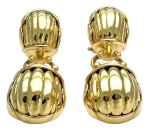 Tiffany & Co. Two Scarab Beetle 18k Gold Drop Dangle Earrings