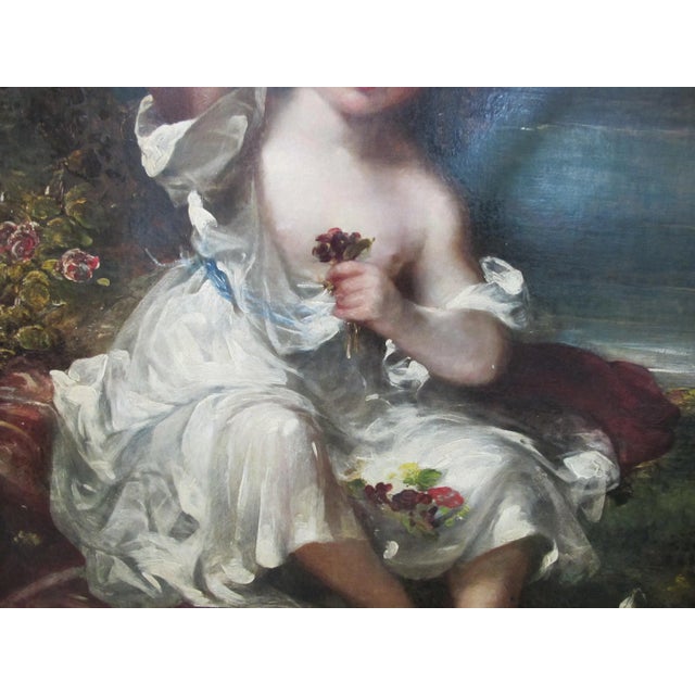 Green Antique 1832 John Partridge Child Daughter Portrait Oil Painting Original Frame For Sale - Image 8 of 13