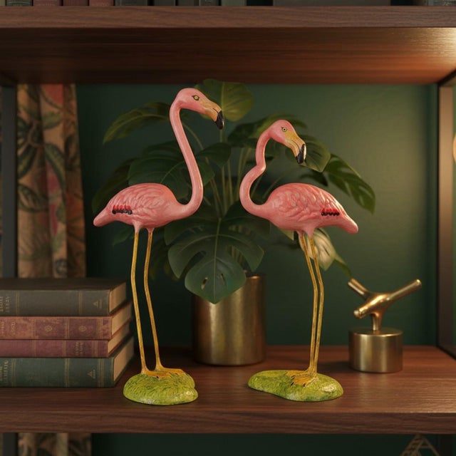 Mid 20th Century Vintage Mexican Paper Mache Flamingos Pair-Tonala Folk Art-Figurines-Tropical For Sale - Image 5 of 11