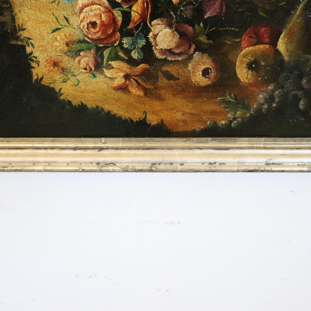 Still Life with Flowers, Fruits and Architectural Elements, 1800s, Oil Painting on Canvas, Framed For Sale - Image 4 of 16