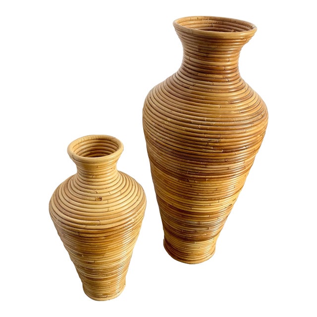 Boho Chic Pencil Reed Vases - Set of 2 For Sale