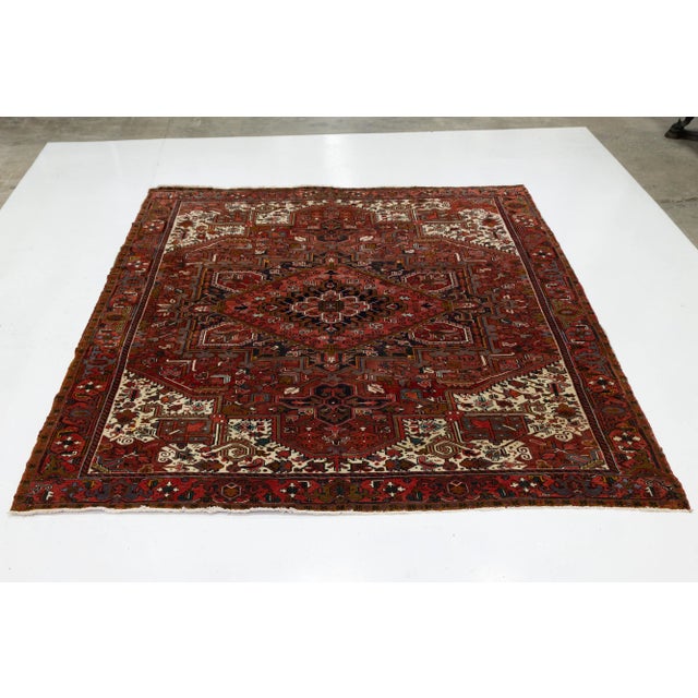 Red Vintage Persian Heriz Wool Rug Circa 1950s 11 X 13 For Sale - Image 9 of 10