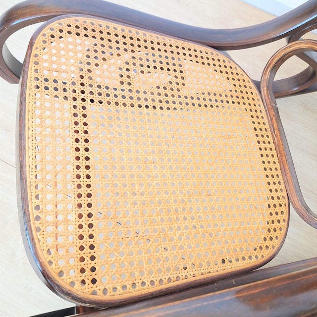 Vintage Rattan Rocking Chair in the style of Thonet, 1970s For Sale - Image 9 of 11