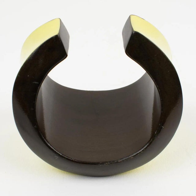 Salvatore Ferragamo Yellow and Brown Wood Enameled Cuff Bracelet Bangle For Sale - Image 11 of 12