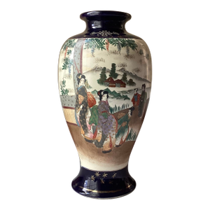 VTG/Antique Japanese Cobalt Porcelain Satsuma Figural Vase, Marked, 12 1/2” Tall