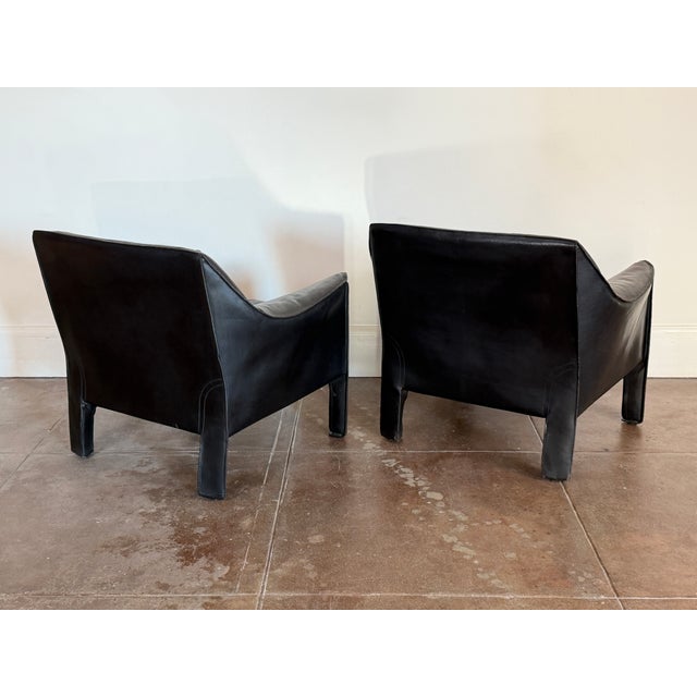 Vintage 1980s Cassina Cab Leather Lounge Chairs For Sale - Image 9 of 10