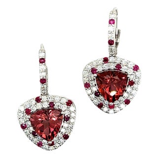 Natural Tourmaline Ruby Diamond Dangle Earrings 14k WG 10.53 TCW Certified For Sale