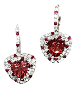 Natural Tourmaline Ruby Diamond Dangle Earrings 14k WG 10.53 TCW Certified