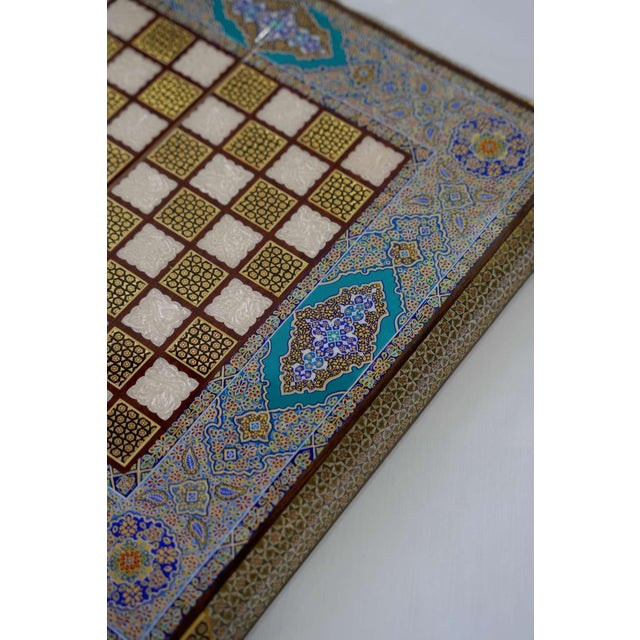Mediterranean Khatam Marquetry and Tazhib Chess & Backgammon Set, Turquoise, One-of-One For Sale - Image 3 of 9