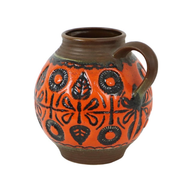 West German Orange Pottery Wekara Vase, 1960s For Sale - Image 4 of 10
